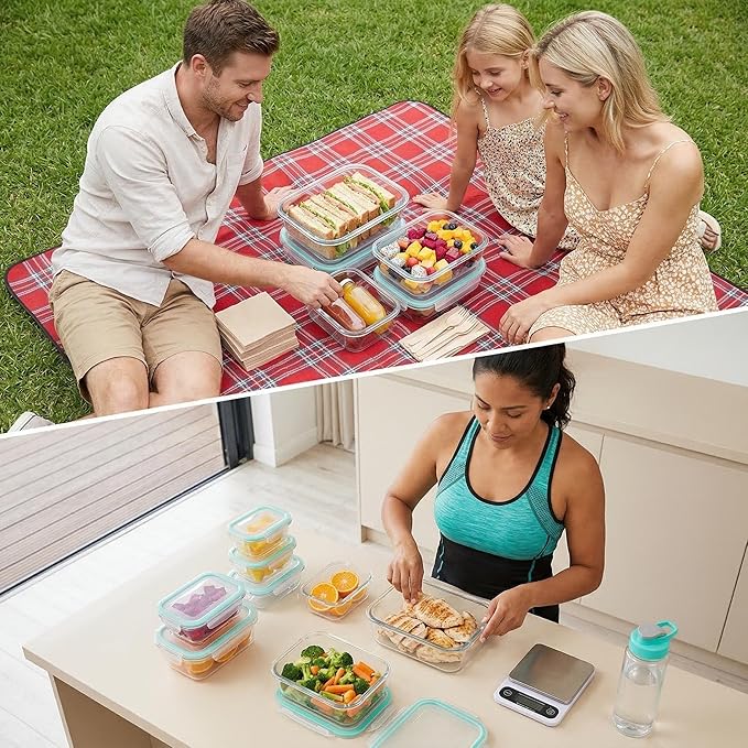 Glass Food Storage Containers, 4 Pack, Airtight Meal Prep Bento Boxes with Leakproof Locking Lids, BPA Free, Microwave, Oven, Freezer and Dishwasher Safe