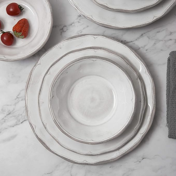 Melamine Dishes Dinnerware Sets - 12pcs Melamine Dinner Plates, Salad Plates and Bowls, for Everyday Use White
