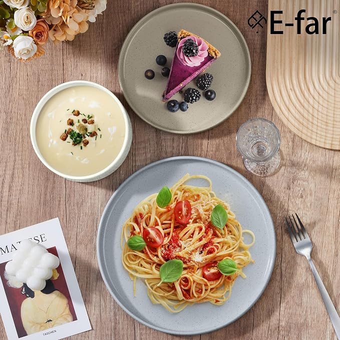 E-far Stoneware Dinnerware Sets, 12-Piece Plates and Bowls Dish Set for 4, Kitchen Modern Dinning Ware, Chip and Scratch Resistant, Microwave & Dishwasher Safe, Speckled Multicolor