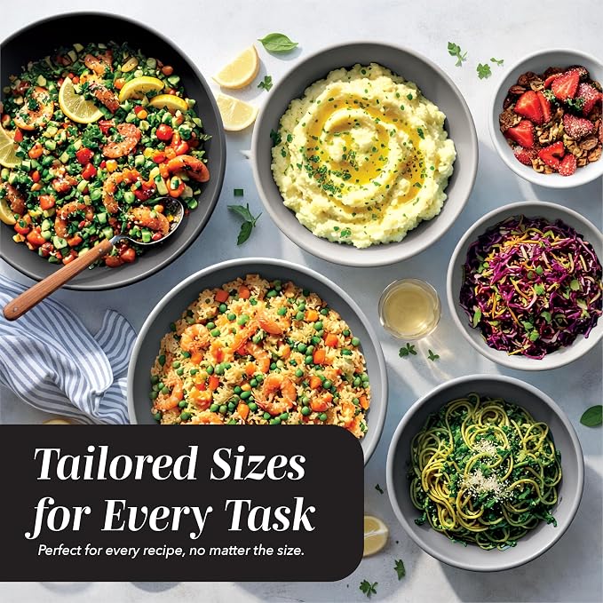 COOK WITH COLOR Mixing Bowls with TPR Lids - 12 Piece Plastic Nesting Set includes 6 Prep and Lids, Microwave Safe Bowl (Black Ombre)