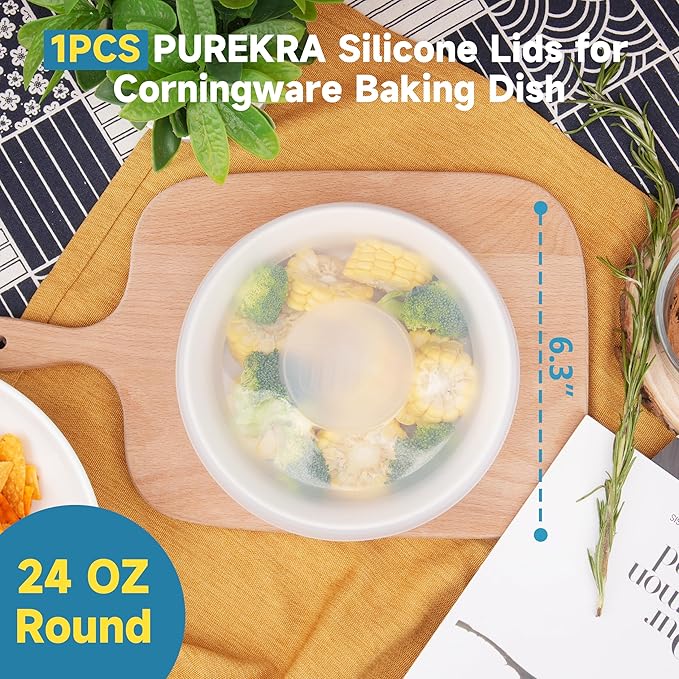 Silicone Lids for CorningWare 24-Ounce Round Dish, 1 Pack Reusable Covers for CorningWare Baking Dish (Dish not Included) Dishwasher & Microwave & Freezer Safe