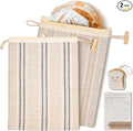 JACYAO'S Beeswax Bread Bags for Sourdough (2 Pack), Sourdough Bread Bags with Removable Beeswax Lining, Cute Cleaning Sponge and Friendly Guide for Beginner, Food Storage Container for Sourdough