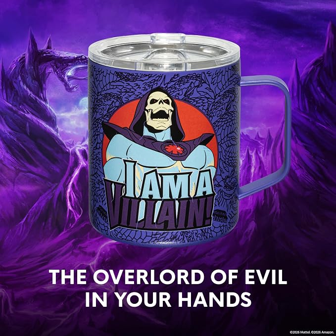 Dragon Glassware x Masters of the Universe (MOTU) Stainless Steel Camp Mug - 12 oz Insulated Camping Mug for Coffee, Tea, Matcha, Hot Beverages - Official 2026 Movie Merch - Skeletor