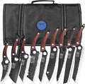 XYJ Professional Kitchen Knife Set with High-Carbon Steel Forged Blades, Chef's Knife, Cleaver, Carving Knife, Nakiri, Full Tang Design, Includes Carrying Bag & Poultry Scissors