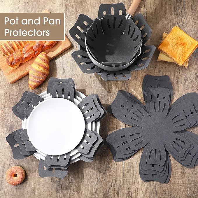Nuogo 30 Pieces Pan Pot Protectors for Stacking 5 Different Size Max 16" Felt Pan Liners Protector Pad Anti Slip for Protecting and Dividers Stacking Separators(Gray)