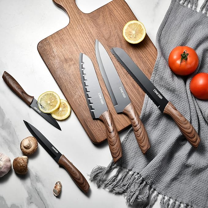 Cohesion 5 PCS Kitchen Knife Set with Magnetic Knife Holder for Wall, Ultra Sharp Chef Boxed Knife Set With Sheathes for Multipurpose Cooking with Ergonomic Handle