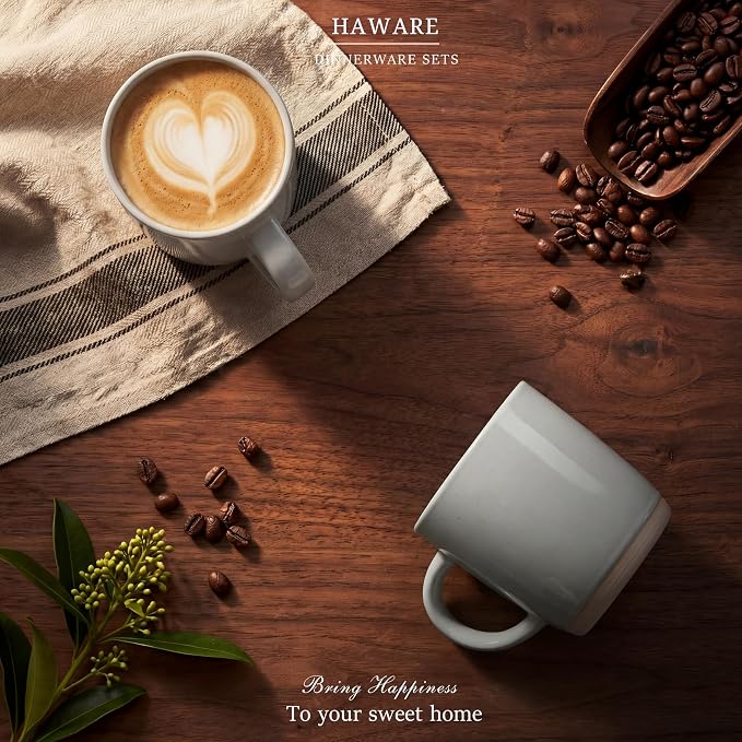 HaWare 13OZ Coffee Mugs Set of 4, Stoneware Coffee Cups, Ceramic Latte Mug for Man, Woman, Modern Tea Mugs for Latte/Cappuccino/Cocoa/Milk, Dishwasher& Microwave Safe, Speckled Misty Grey