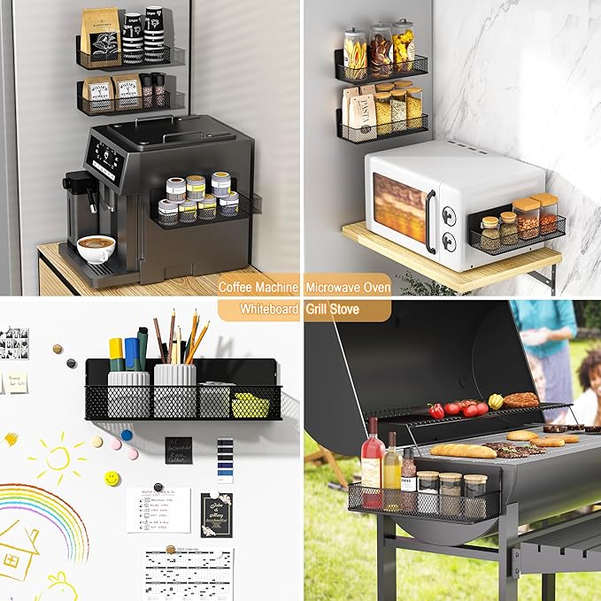 Buyyyit [4 Pack] Magnetic Spice Rack Kitchen Organization Cabinet Refrigerator Seasoning Organizers & Storage Door Shelf Home Pantry