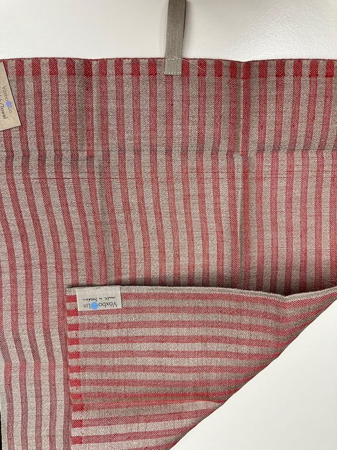 Vaxbo Lin 100% Linen Hand + Tea Towels | Made in Sweden | Different Sizes + Stunning Array of Colors - Storm + Little Storm (Red/Unbleached, Little Storm 35x50cm (13.8x19.5))