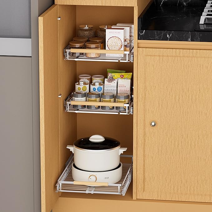 SANNO Pull Out Cabinet Organizer, Sliding Shelf, Pots and Pans Organizer, Expandable Shelf Drawer, Width 12.118.4"