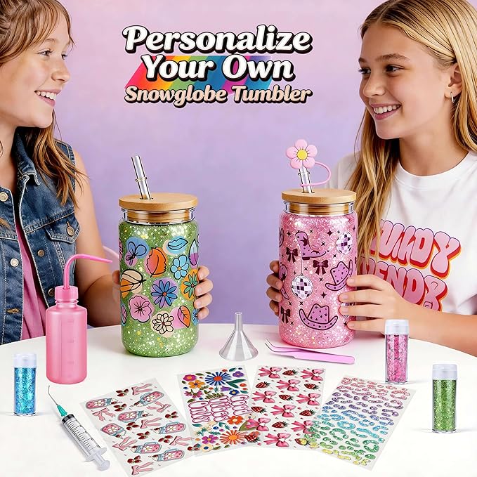 LEGEOS 6 Pack Snow Globe Tumbler Starter Kit, Snowglobe Tumbler Supplies–Includes 16oz Pre-Drilled Double Wall Acrylic Cups with Lids and Straws, DTF Cup Wraps, Birthday Gifts for Women