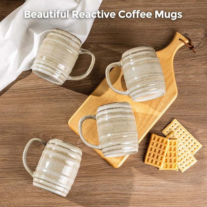 GBhome 20oz Large Coffee Mugs Set of 4, Handmade Ceramic Coffee Mugs Set for Latte/Tea/Beer/Hot Cocoa, Dishwasher & Microwave Safe- Oatmeal