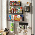 Magnetic Spice Rack Refrigerator,Include Paper Towel Holder And Hooks, For Traeger Grills Of Washing Machine Side (Black, 6-Pack)