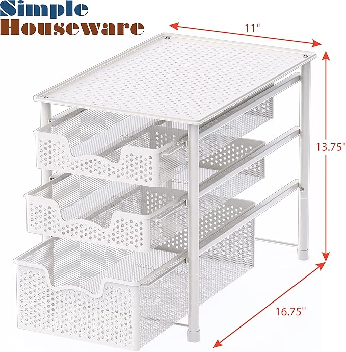 Simple Houseware 3 Tier Basket Drawer + Cabinet Pull-Out Shelf