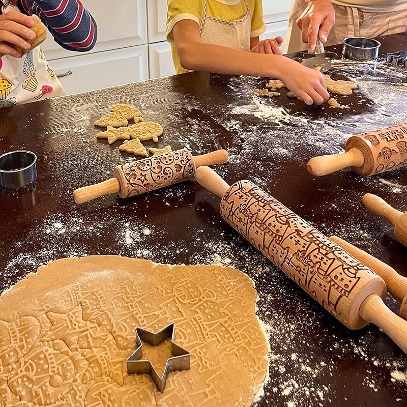 ECHO Embossing Rolling Pin with Ornamental Bloom Pattern – Dough and Clay Roller for Embossed Cookies and Pottery - Cookie and Ceramic Stamp - Baking Gifts for Women by Algis Crafts