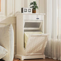 VECELO Tilt Out Trash Can Cabinet, Dog Proof Recycling Garbage Bin with Negative Ion and Deodorizing Function, Spacious Wood Top, Dual-Opening Designs, for Kitchen/Bedroom/Laundry, White