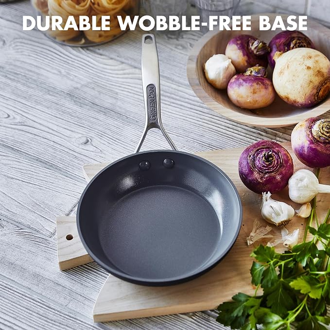 GreenPan 8” Nonstick Frying Pan Skillet, PFAS-Free Ceramic, Hard Anodized Cookware, Stainless Steel Handle, Dishwasher & Oven Safe, Paris Pro, Gray