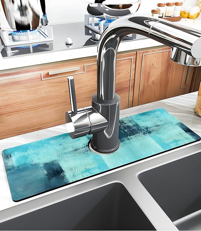 Kitchen Sink Splash Guard Faucet Mat Super Absorbent Fast Drying Mat Sink Gadgets Splash Guard Behind Faucet Drip Catcher for Kitchen (Blue, 15x5.5in)