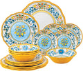 UPware 16 Piece Chianti Melamine Dinnerware Sets, Outdoor Dishes Set, Plates and Bowls Sets, Service for 4, Multicolor