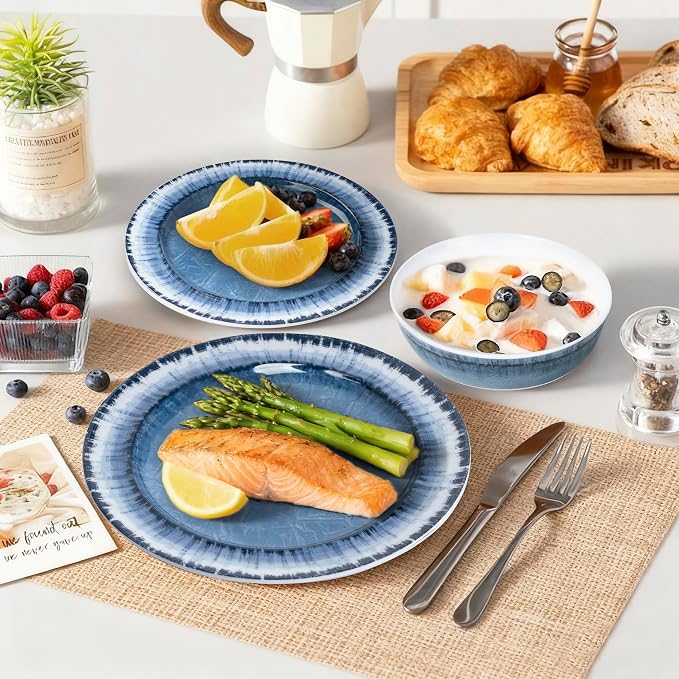 AELS Melamine Dinnerware Set of 18 Pcs Dinner Dishes Set for Indoor and Outdoor Use, Dishwasher Safe, Lightweight Unbreakable, BPA Free (Navy, Service for 6 (18pcs))