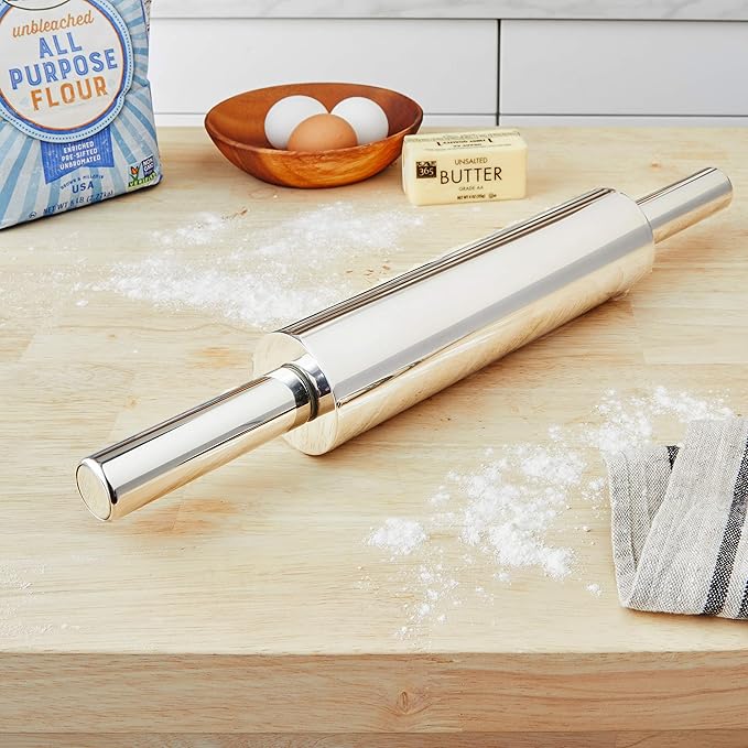 Fox Run Stainless Steel Rolling Pin With Handles, 18" x 2.6" x 2.8"