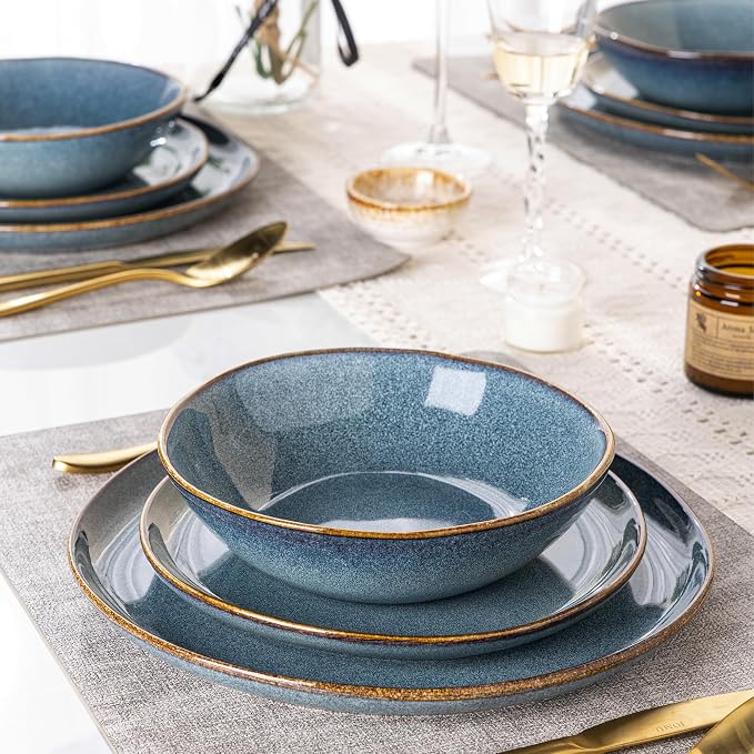 AmorArc Ceramic Dinnerware Sets,Handmade Reactive Glaze Stoneware Plates and Bowls Sets,Highly Scratch Resistant | Dishwasher & Microwave Safe Dishes Set,Service for 4 (12pc)