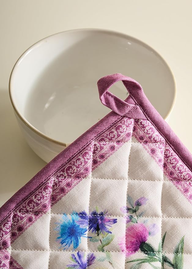 Maison d' Hermine Pot Holders 100% Cotton Heat Resistant Potholders 8" x 8" Hot Pads with Loop BBQ Cooking Baking Gifts for Mothers Day Handling Hot Pans Spring/Summer (Pack of 2, Chardon)