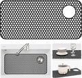 Bestjing Silicone Sink Protectors for Kitchen Sink - 28.4"x 14.3" Kitchen Protector Accessory, Non-Slip Heat Resistant Mat for Bottom of Farmhouse Porcelain Stainless Steel(Top Right Drain Hole,Black)