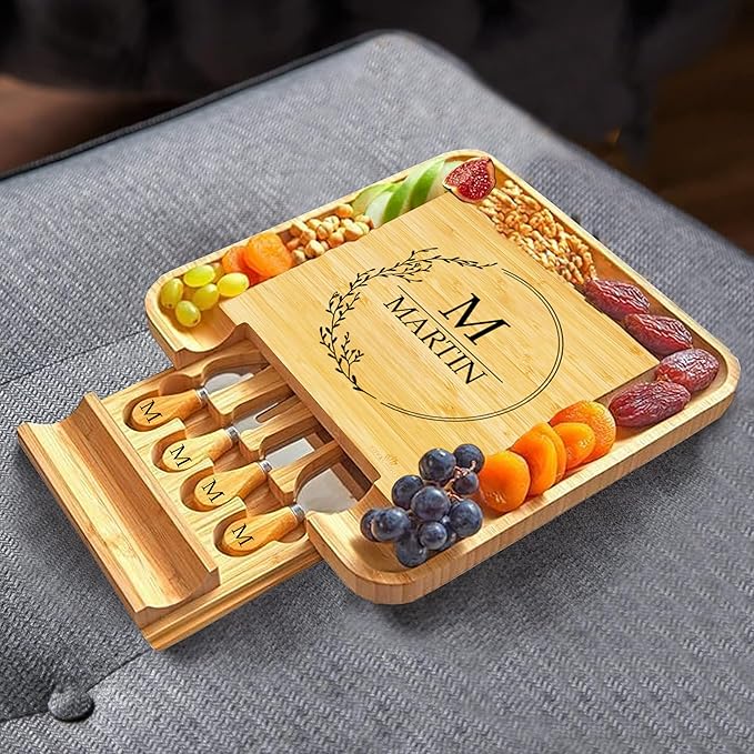 ROYALHOUSE Personalized Cheese Board, Custom Bamboo Engraved Customized Gifts Bridal Shower Gifts Perfect for Personalized Wedding
