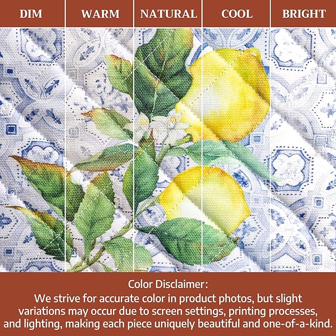 Maison d'Hermine Oven Gloves 100% Cotton Oven Mitt 7" x 13" with Loop Heat Resistant BBQ Cooking Gloves Baking Grilling Gifts for Mothers Day Spring/Summer (Pack of 1, Citrus)