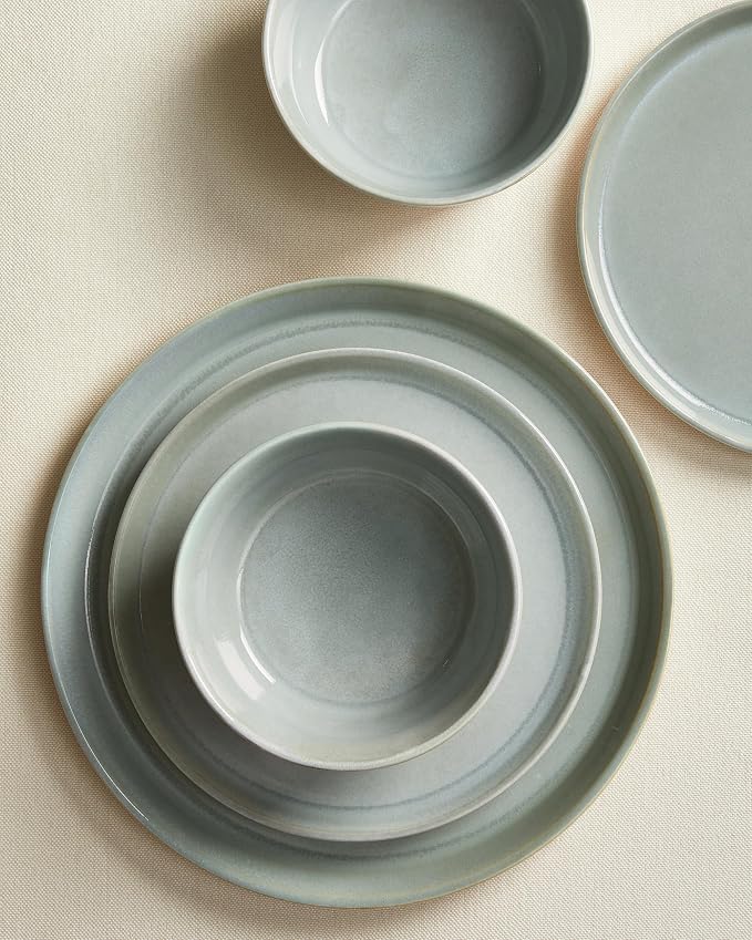 Pokini Dinnerware Sets for 6, Ceramic Plates and Bowls Set, Modern Artisan Dish Set, Microwave & Dishwasher Safe Dishware Set, Chip & Scratch Resistant Dinner Sets, Gradient Green