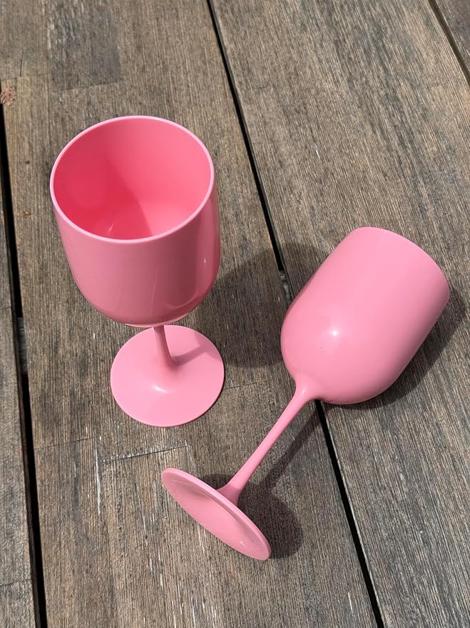 FOX & GRAPES Plastic Stemmed Wine Glasses | Unbreakable/Shatterproof, Reusable, Food Safe, Dishwasher Safe, For Birthday and Party, 16oz (Pink, Set of 6)