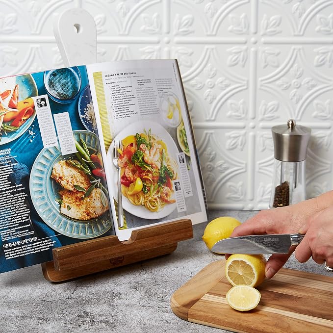 The Original Patented TENDER COTTAGE Cookbook Holder - Charcuterie Board - White Marble Cheese Board - Christmas, Mothers Day, Grandmother Gift, Wedding, Housewarming