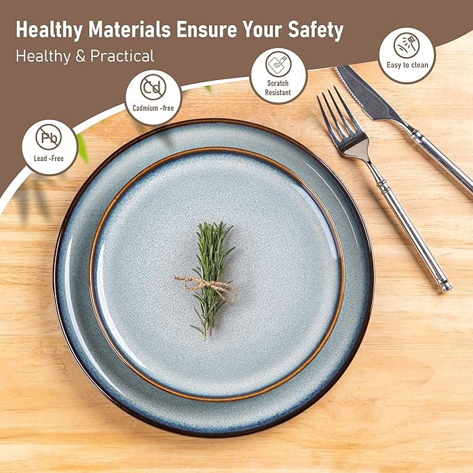 LeRatio Ceramic Dinnerware Sets for 4,Plates and Bowls Sets,Handmade Reactive Glaze Dishes Set,Chip Resistant and Scratch Resistant | Oven&Dishwasher & Microwave Safe,Service for 4-Black &Gray