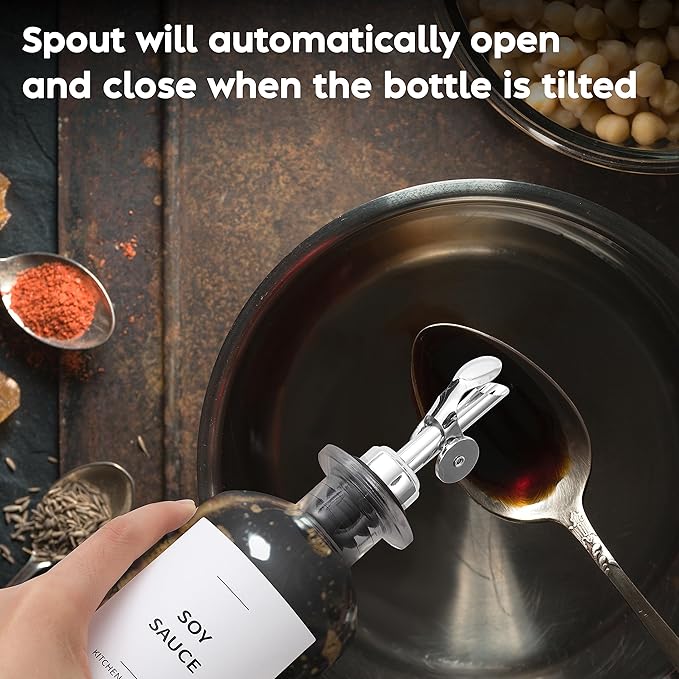 Spaceneat Olive Oil Dispenser Bottle for Kitchen, 11.8 fl oz, Silver & Black Bundle
