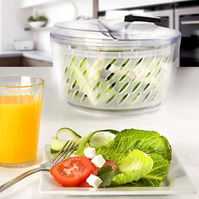 Large Salad Spinner Lettuce Dryer - Easy Spin Salad Spinner Large Vegetable Washer - Manual Salad spinner - Vegetable Dryer - Veggie Spinner Dry Salad Spinner By Fullstar