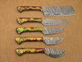 5 pieces Damascus steel kitchen knife set with gift box, Camouflage scale, Overall 45 inches Length of Damascus sharp knives (10.6+9.6+9.0+8.0+7.6) Inches, includes a gift box (Camouflage Orange)