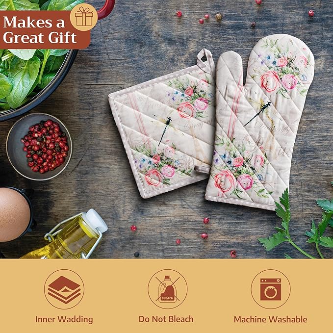 Maison d' Hermine Oven Gloves 100% Cotton Easter Oven Mitt Heat Resistant BBQ Cooking Gloves with Loop for Grilling, Microwave, Barbeque, Champ De Mars Spring/Summer (Oven Mitt (7.5''''x13''''))