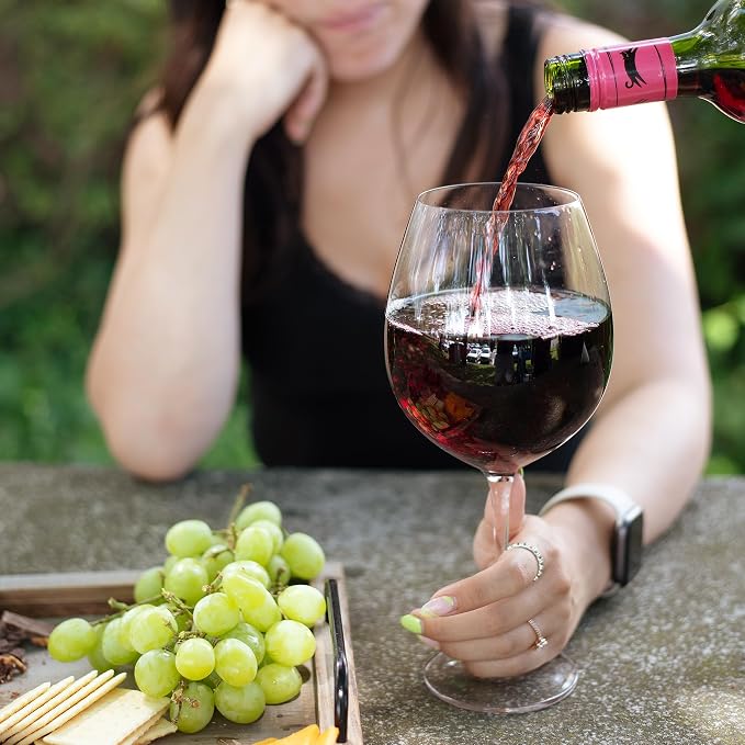 Oversized Giant 33.5oz Wine Glass - Holds a Full Bottle of Wine- Made of Hand-Blown Glass NOT Plastic- XL Glassware Fun for Charcuterie Boards, Bachelorette Trips & Weddings- Mothers Day Gifts for Mom