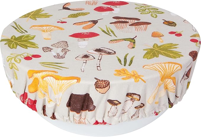 Now Designs Field Mushrooms Save It Reusable Cotton Bowl Covers 7.5 and 9.25 inch, Set of 2