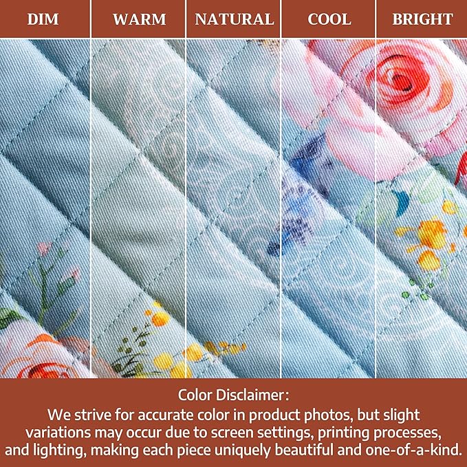 Maison d' Hermine 100% Cotton Oven Mitt & Pot Holder Set (7.5"x13" & 8"x8") Heat Resistant BBQ Cooking Gloves with Loop Baking Grilling Kitchen Gifts for Mothers Day Spring/Summer (Ibiza - Blue)