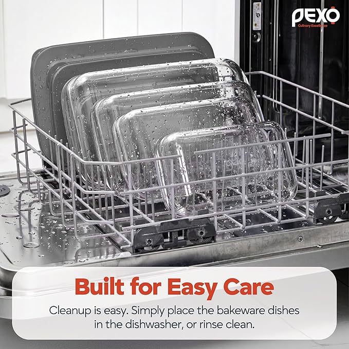 Pexo 8 Piece Glass Baking Dish Set with Plastic Lids, With Silicone Handles for Easy Grip (1.06QT, 1.69QT, 2.32QT, 3.17QT), Clear Glass Casserole Dishes for Oven, Airtight Lids, Glass Bakeware, Freezer, Oven, and Dishwasher safe (Gray)