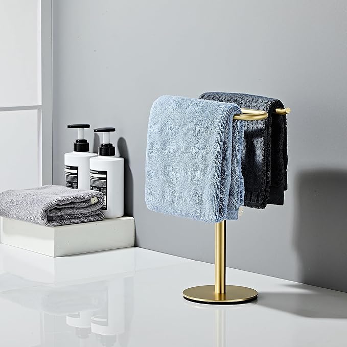 Gold Hand Towel Holder Stand,13 Inch Free-Standing Towel Rack, SUS304 Stainless Steel Towel Bar Rack Stand, Tower Bar for Bathroom Kitchen Vanity Countertop…