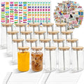 16 oz Clear Plastic Cups Reusable with Bamboo Lids and Straws & DIY Sticker, 20Pack Acrylic Mason Jars Iced Coffee Drinking Glasses Cup for Park Picnic, Poolside, Party Giveaways