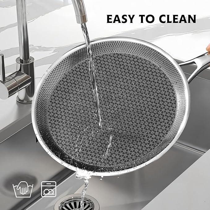 SNOWCLAD Crepe Pan,12 in Nonstick Crepe Pan, Stainless Steel Flat Skillet,Non Stick Dosa Tawa Comales Para Tortillas Pancake Pan,Dishwasher and Oven Safe Cookware,Induction Compatible, PFOA Free