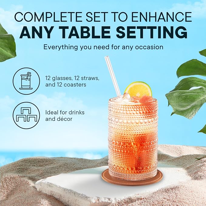 15 OZ Hobnail Drinking Set, Clear | Set of 12