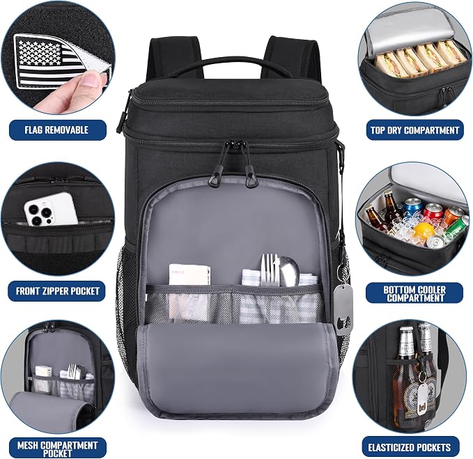 HILOMON Tactical Cooler Backpack, Insulated Leak Proof Dual Compartment Cooler Bag with MOLLE System