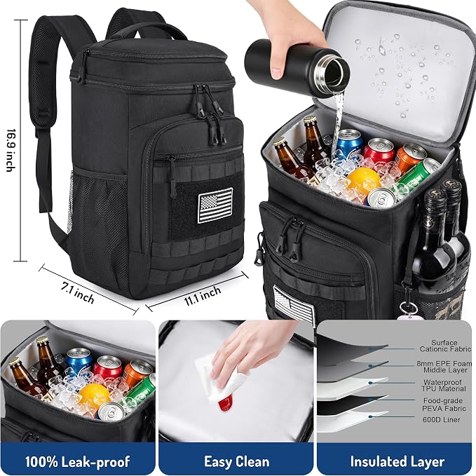 HILOMON Tactical Cooler Backpack, Insulated Leak Proof Dual Compartment Cooler Bag with MOLLE System