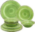 UPware 12 Piece Crackle Melamine Dinnerware Sets, Outdoor Dishes Set, Plates and Bowls Sets, Service for 4, Green