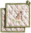 Maison d' Hermine Pot Holders Set 100% Cotton Heat Resistant Potholders 8" x 8" Hot Pads with Loop for Thanksgiving Christmas Decorations BBQ Baking Handling Hot Pans (Pack of 2, Mountain Life)